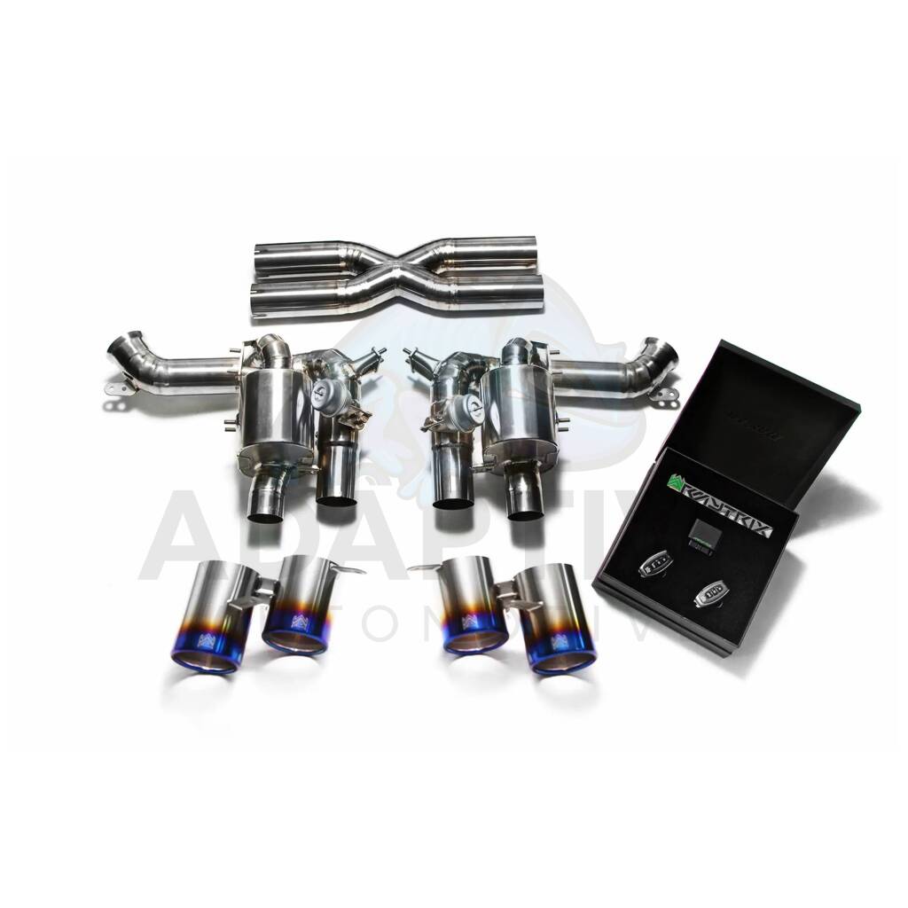 Muffler with titanium blue tips & x-pipe 