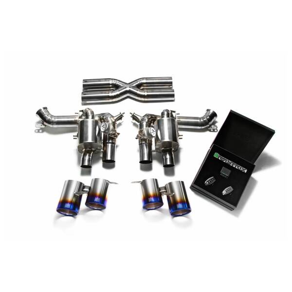 Muffler with titanium blue tips & x-pipe 